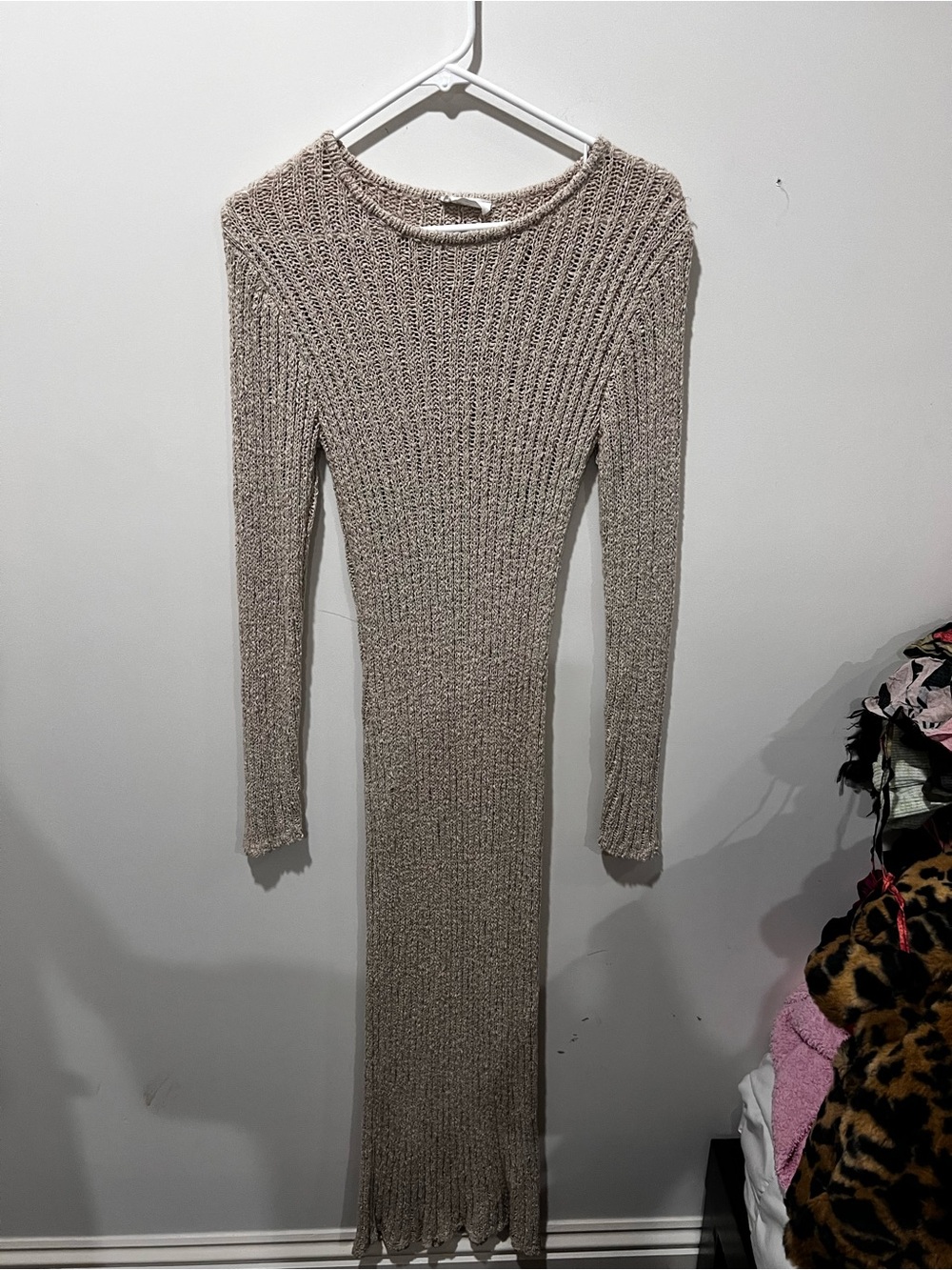 Cream Open-Knit Women's Sweater crochet Dress - Medium. Knit slip dress